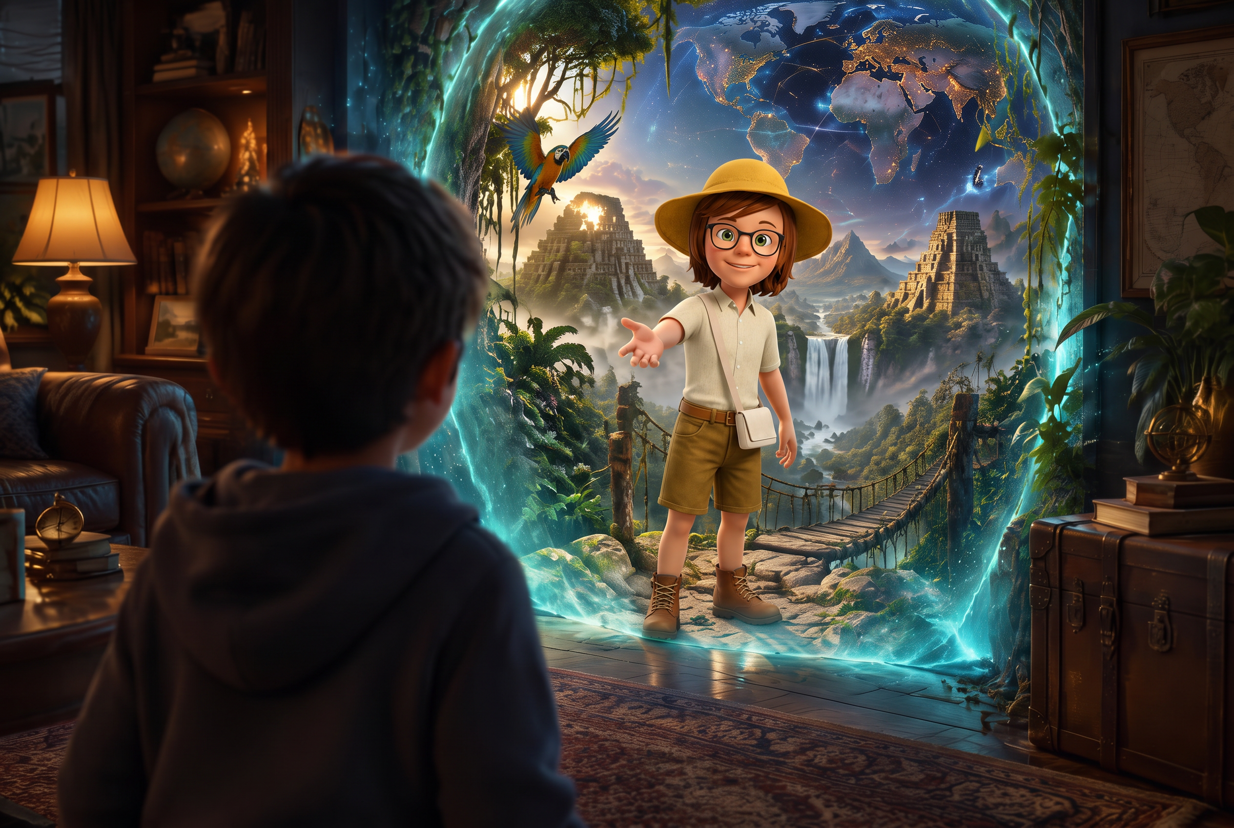 A child at home faces a glowing portal where Razgar is waiting